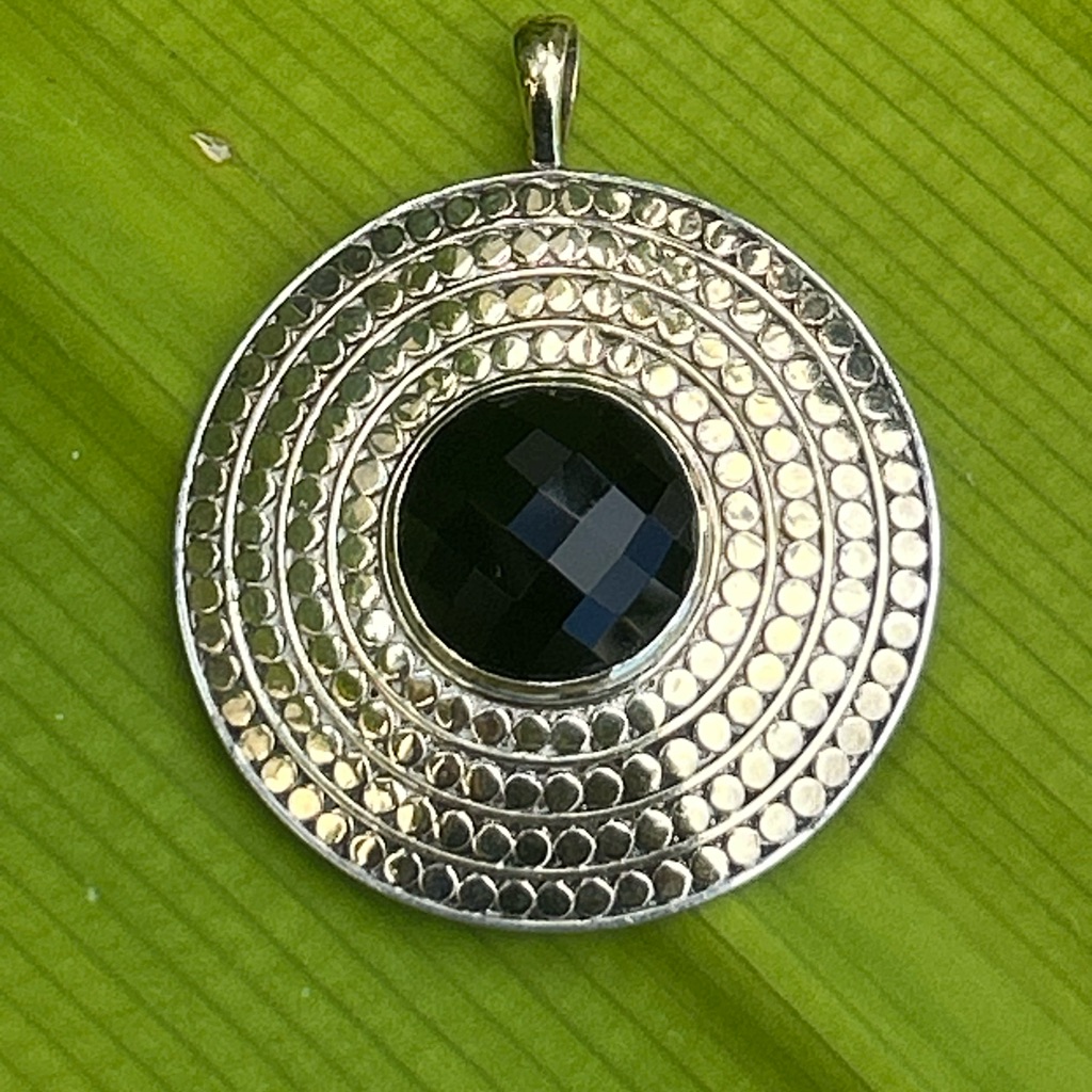 Anna Beck Sterling Silver And Black Large Statement Circular Necklace Pendant